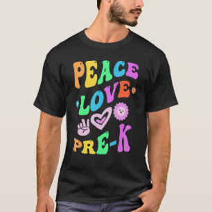 Camiseta Peace Love PRE K Groovy Professora Miss PreK C