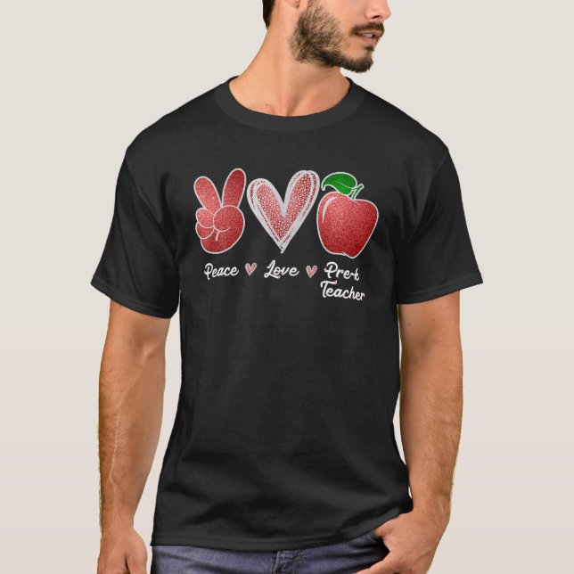 Camiseta Peace Love Pré-K Professor Leopard Apple De Volta  (Frente)