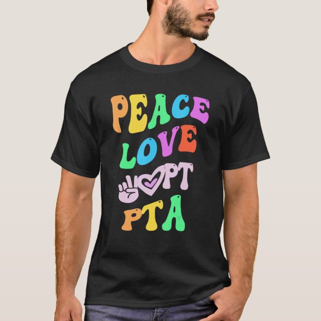 Camiseta PEACE LOVE PTA - Associação de Professores Parenta (Frente)