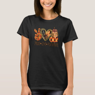 Camiseta Peace Love Pumpkins Leopard Orange Xadrez Queda Th