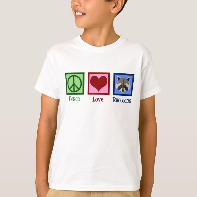 Camiseta Peace Love Raccoons Kids (Frente)