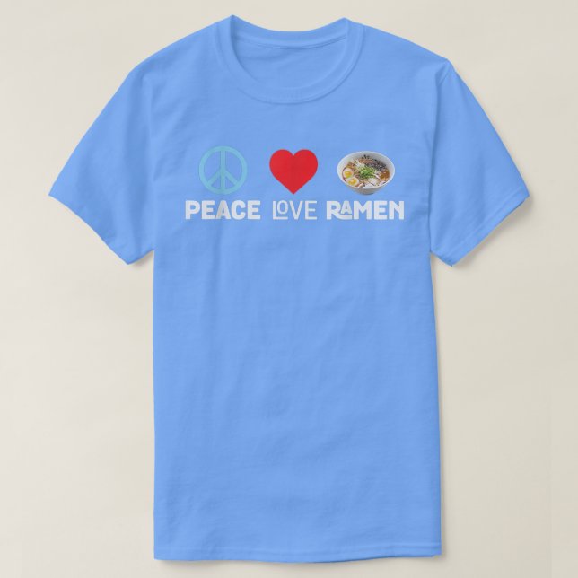 Camiseta Peace Love Ramen - Engraçada Comida de macarrão ja (Frente do Design)