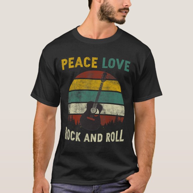 Camiseta Peace Love Rock &amp; Roll Guitar Player Guitarris (Frente)