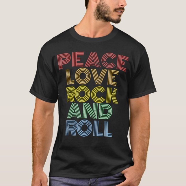 Camiseta Peace Love Rock And Roll Distress Rock Concert 7 (Frente)