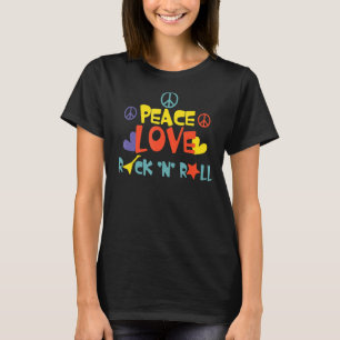 Camiseta Peace Love Rock And Roll Guitar Retro Vintage