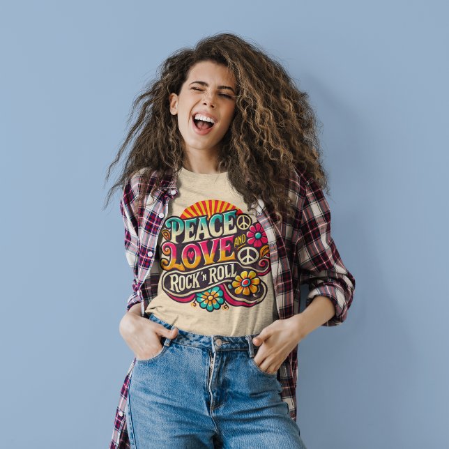 Camiseta Peace Love RocknRoll Retro 70s Vintage Psychedelic (Criador carregado)
