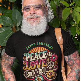 Camiseta Peace Love RocknRoll Retro 70s Vintage Psychedelic