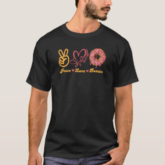 Camiseta Peace Love Rosquinha Sprinkle I Love Snacks Doughn
