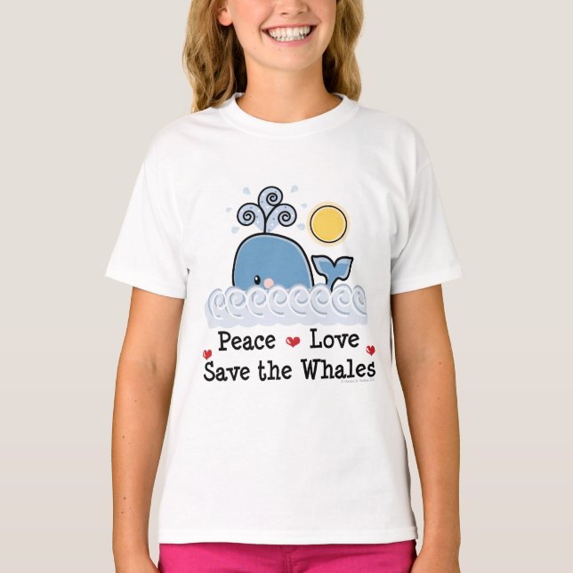 Camiseta Peace Love Save The Whales Kids Ringer Tee (Frente)
