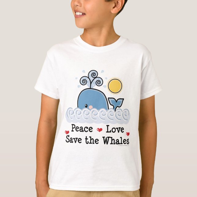 Camiseta Peace Love Save The Whales Kids Sweet (Frente)