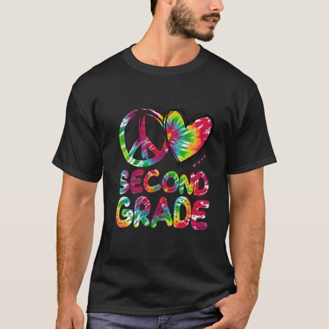 Camiseta Peace Love Second Grade Tie Dye Hello Second Forma (Frente)