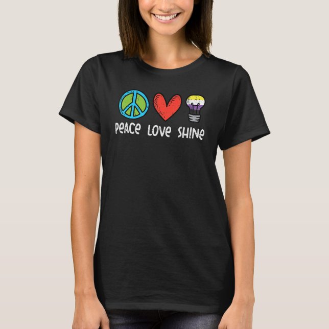 Camiseta Peace Love Shine Nonbinary Enby Não Binário Sinali (Frente)