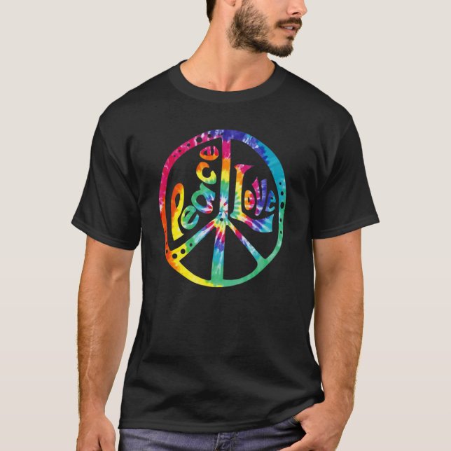 Camiseta PEACE LOVE Sign 60s 70s Tie Dye Hippie Costume Ret (Frente)