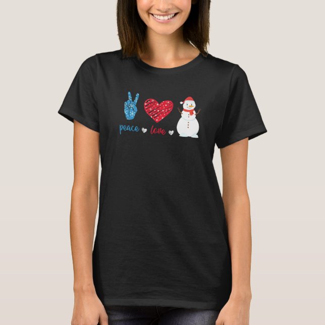 Camiseta Peace Love Snowman Leopard Heart Santa Hat  Christ (Frente)