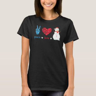 Camiseta Peace Love Snowman Leopard Heart Santa Hat Cristo