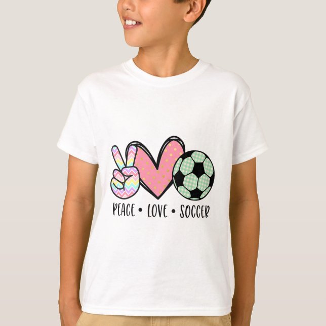 Camiseta Peace Love Soccer Cute Pastel For Women Teen Girls (Frente)