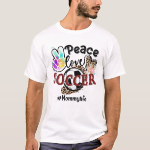 Camiseta Peace Love Soccer Mamãe Life Mãe Avó Leopardo