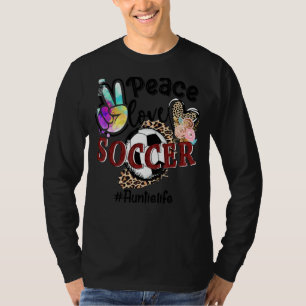 Camiseta Peace Love Soccer tia Life Mãe Avó Leopardo