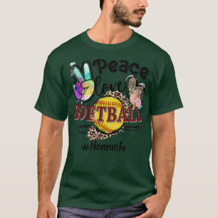 Camiseta Peace Love Sofball Nonni Life Mãe Avó Leopardo