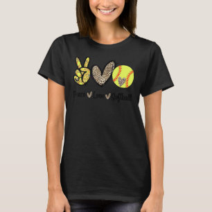 Camiseta Peace Love Softball Mãe Leopard Imprima Cheetah Pa
