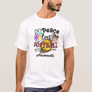 Camiseta Peace Love Softball Mawmaw Life Mãe Avó Leopar