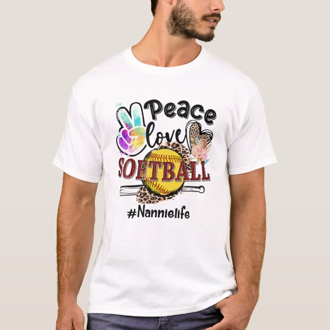 Camiseta Peace Love Softball Nannie Life Mãe Avó Leopar (Frente)