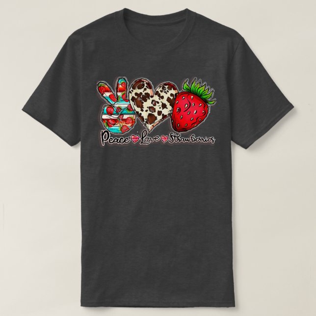 Camiseta Peace Love Strawberry Fruit Farmer Sweet Strawberr (Frente do Design)