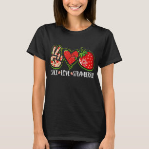 Camiseta Peace Love Strawberry Fruta Berries Cubo Strawbe