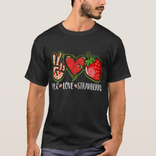 Camiseta Peace Love Strawberry Fruta Berries Cubo Strawbe