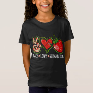 Camiseta Peace Love Strawberry Fruta Berries Cubo Strawbe