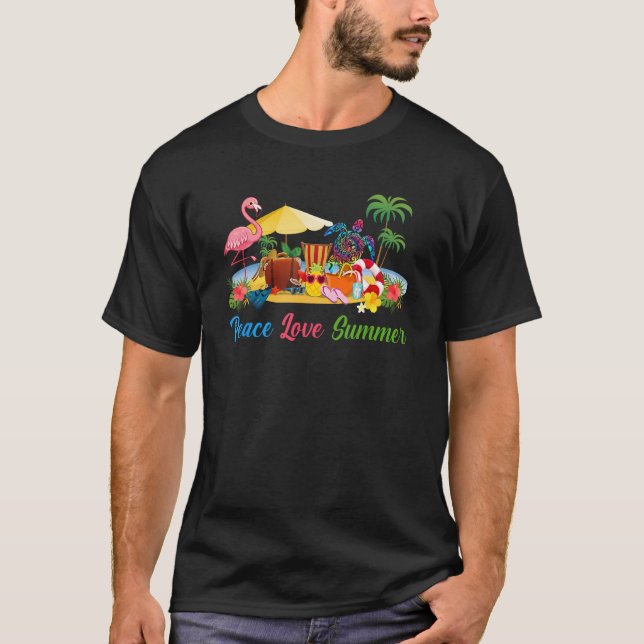 Camiseta Peace Love Summer Beach Turtle Férias Tropicais T (Frente)