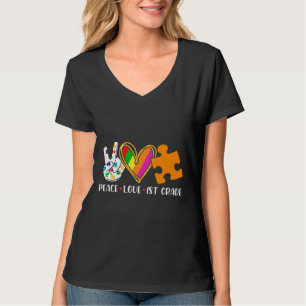 Camiseta Peace Love Support Autism First Grade Stuac