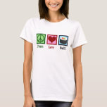 Camiseta Peace Love Sushi<br><div class="desc">Peace Love Sushi. Um bonito presente de amante de sushi para um fã de comidas japonês que gosta de comer peixe cru.</div>
