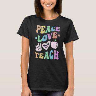Camiseta PEACE LOVE TEACH Retro Teacher Groovy School 1