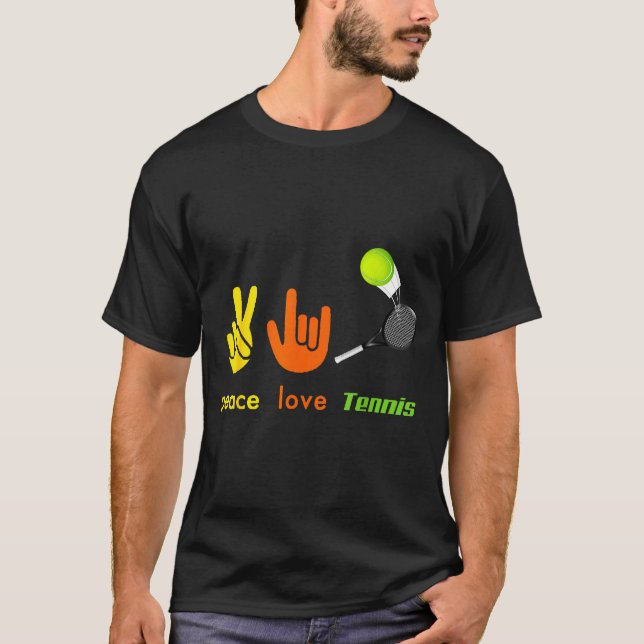 Camiseta Peace Love Tennis Funny Tennis Lovers Hand Sign De (Frente)
