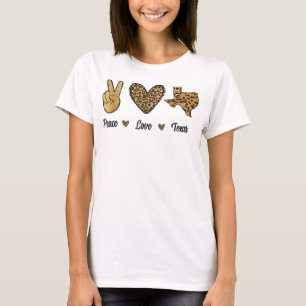 Camiseta Peace Love Texas Lepard Flag Map Souvenirs