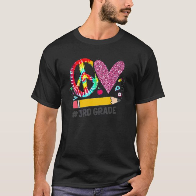 Camiseta Peace Love Third Grade Back To School Team 3rd Gra (Frente)