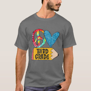 Camiseta Peace Love Third Grade Engraçado Tie Dye Primeiro