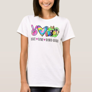 Camiseta Peace Love Third Grade Tie Dye Happy First Day