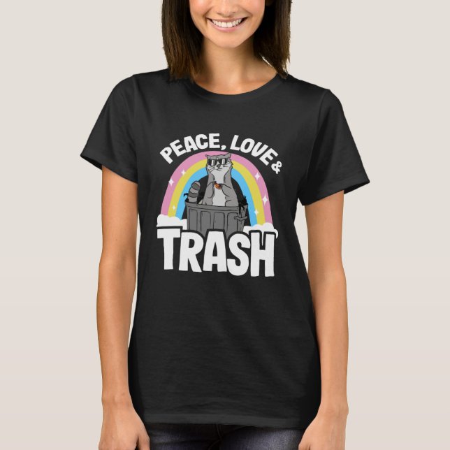 Camiseta Peace, Love & Trash Rainbow Raccoon 1 (Frente)