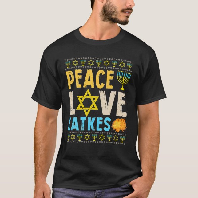 Camiseta Peace Love Trava Engraçado Hanukkah Chanukah judeu (Frente)