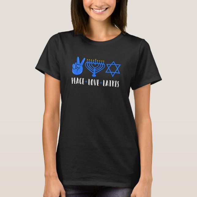 Camiseta Peace Love trava Hanukkah Chanukah judeu (Frente)