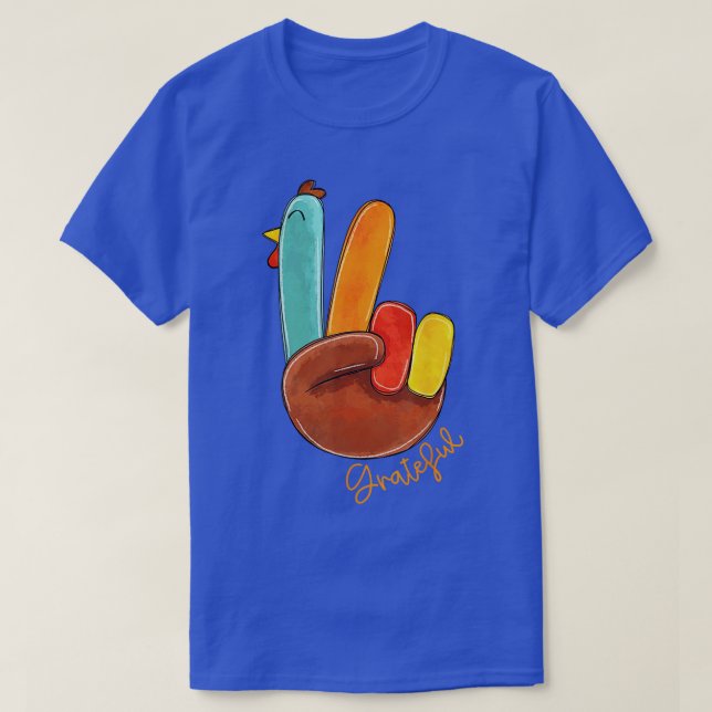 Camiseta Peace Love Turkey Grateful Turkey Sinal Obrigados (Frente do Design)