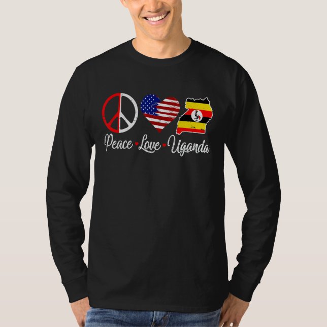 Camiseta Peace Love Uganda Flag American (Frente)