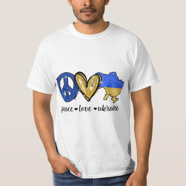 Camiseta Peace, Love, Ukraine Ukrainian Flag I Stand With U (Frente)