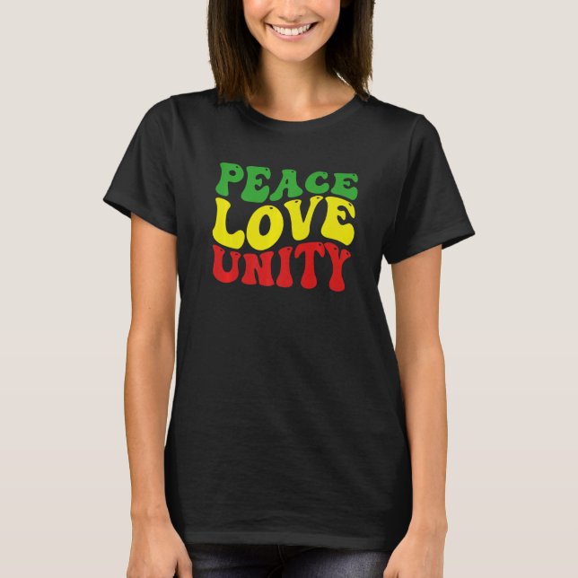 Camiseta Peace Love Unity Reggae Roots Jamaica Rasta Reggae (Frente)