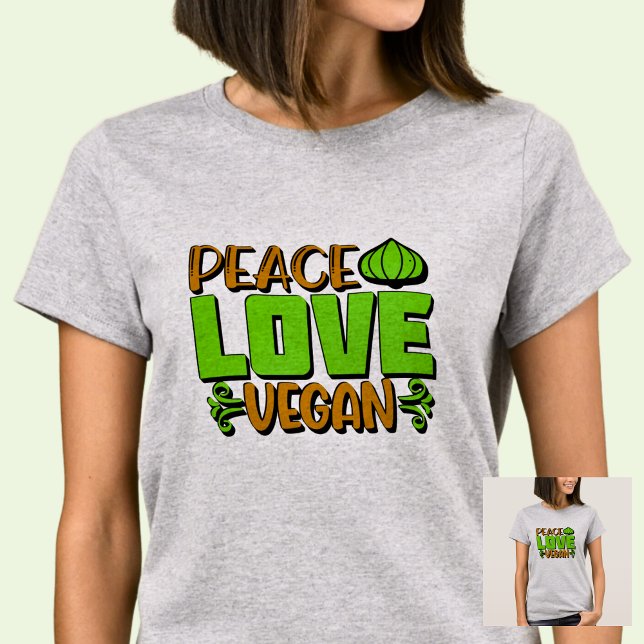Camiseta Peace Love Vegan Green Brown em (Criador carregado)