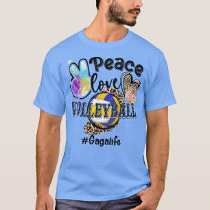 Camiseta Peace Love Voleibol Gaga Life Mãe Avó Leopar