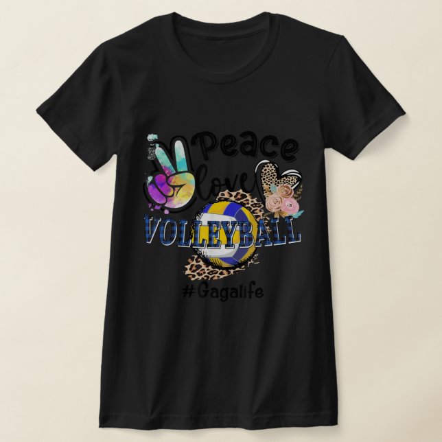 Camiseta Peace Love Voleibol Gaga Life Mãe Avó Leopar (Postura )