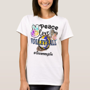 Camiseta Peace Love Voleibol Life Mãe Avó Leop